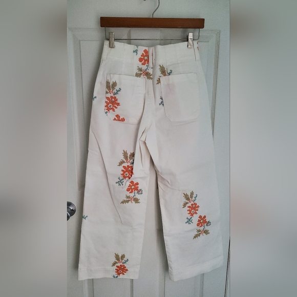 OPEN TO OFFERS Anthropologie Maeve Colette Embroidered Wide Leg Pants Size 26 - Picture 2 of 9